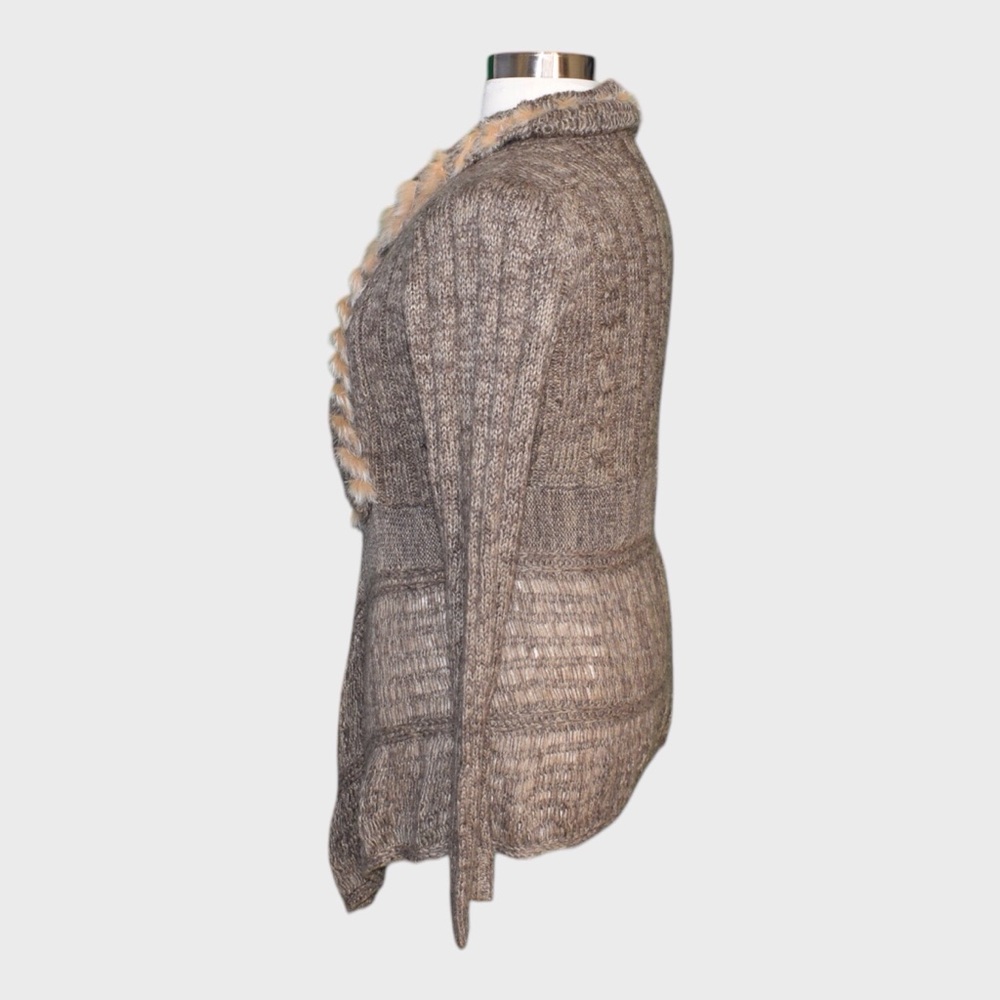 BKE Open Front Cardigan with Real Rabbit Fur Trim - Picture 4 of 5